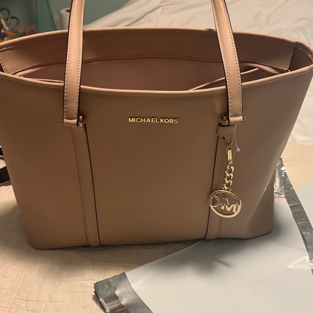 Michael Kors Tan Leather Tote with Gold Hardware
